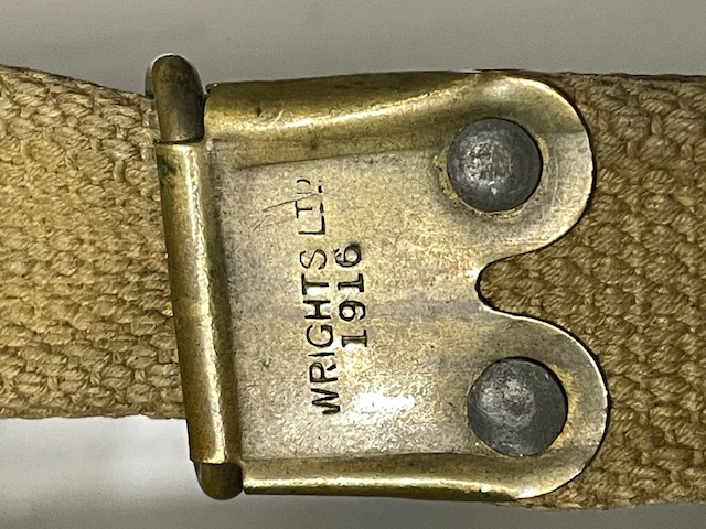 Pattern 1908 web rifle sling made by WRIGHTS LTD 1916. This one has a New Zealand issue marking. In World War I, Australia and New Zealand formed the ANZAC - Australia and New Zealand Army Corps.