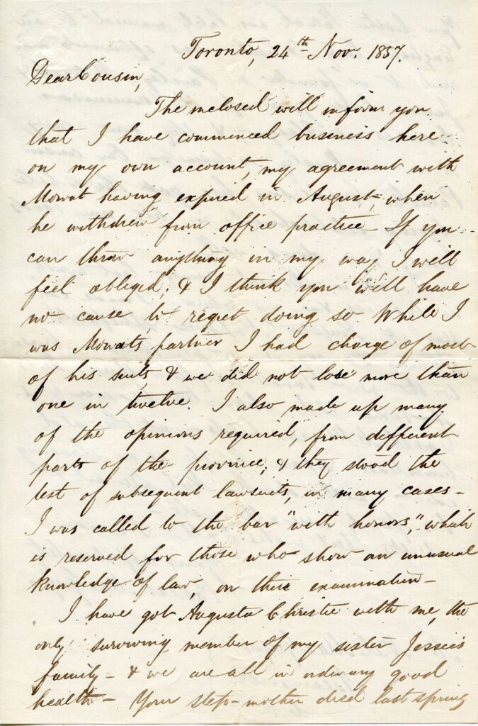 Letter Pat MacGREGOR to Neil 1857-11-24 p 1 of 2