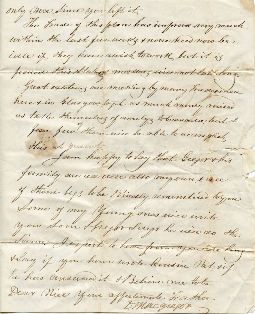 Duncan MACGREGOR to son Neil 30 Mar 1843 p 3 of 4