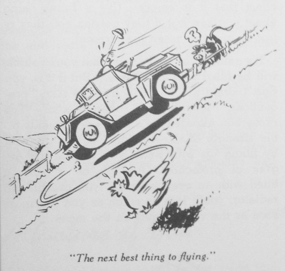 Canadian Ford LYNX Scout Car cartoon - next best thing to flying, when brakes fail