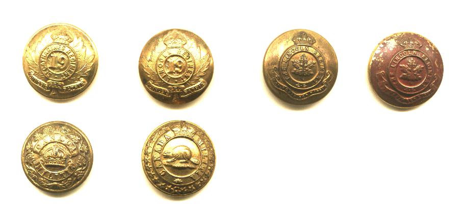 A variety of buttons worn in 19th Regiment by Capt W A Stevens 1907 onwards.