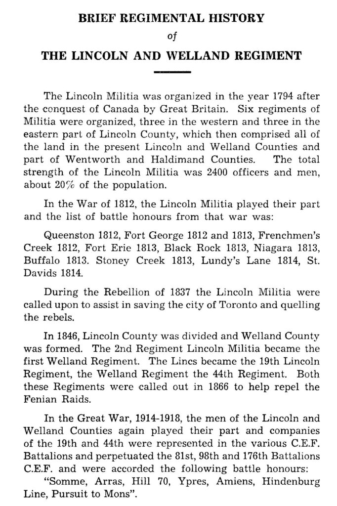 Lincoln and Welland Regiment's brief history p 2