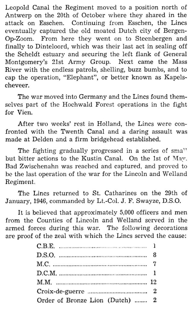 Lincoln and Welland Regiment's brief history p 4