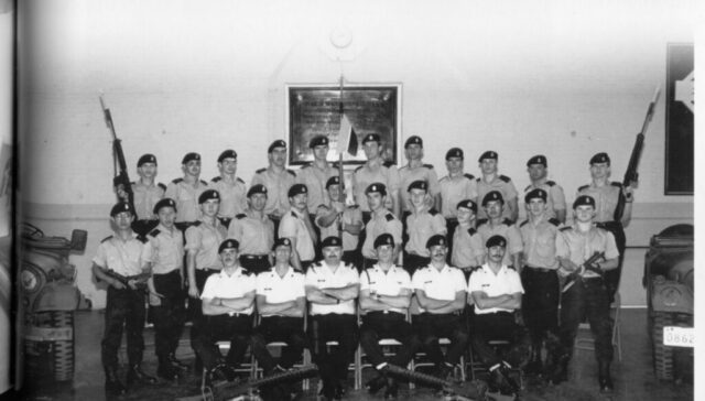1982 - BCR (DCO) SSEP Student Summer Employment Program. Note the two flanking M38A1 CDN family jeeps and two C5A1 with 1919A6 butt stocks attached.