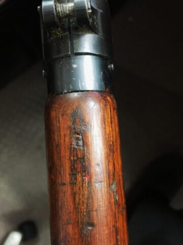 Long Branch 1941 with 1942 barrel all matching 1L314 - fore-end markings LB. C/| and serial number 1L314 cross-grain