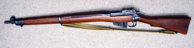 Long Branch 1941 with 1942 barrel all matching 1L314 - Left side view of rifle.